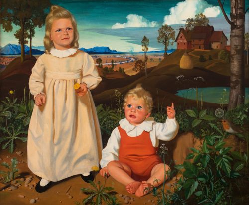 Zwei Kinder vor weiter Landschaft, 75x90, Reyl-Hanisch Herbert